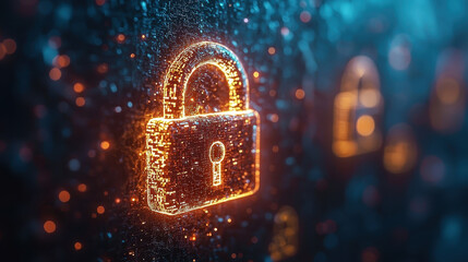 Quantum computer breaking encryption with glowing technology and digital streams