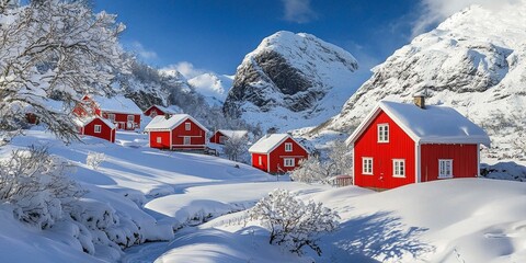 Picturesque mountain scenery featuring a cozy village