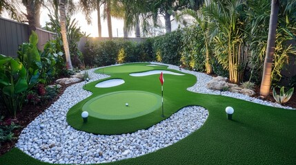 Transform your backyard into a personal golf sanctuary with an artificial putting green. 