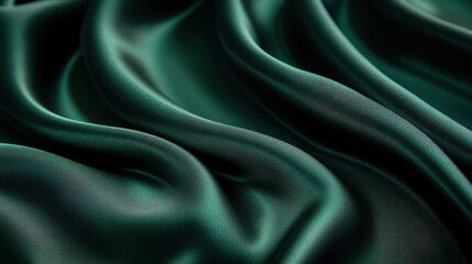 Obraz premium Deep Emerald Green Fabric Draped in Soft Waves Luxurious Textured Textile Background