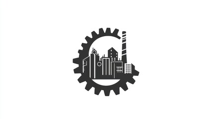 Industrial Gear, City Skyline, Progress,  Abstract, Vector Art, Icon, Graphic Design, Business Concept