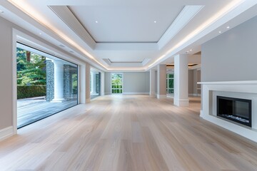 Obraz premium Spacious Modern Scandinavian Style Empty Living Space Interior