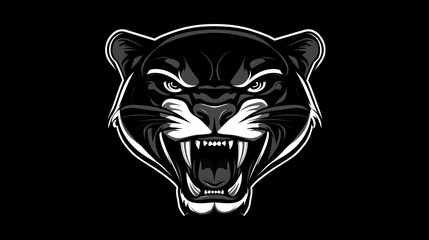 Obraz premium Roaring panther head, dark background, mascot design, sports team logo