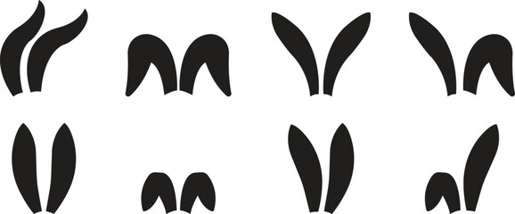 Rabbit Ears icons set in trendy black flat styles. Perfect for Easter, whimsical designs, playful springtime graphic and cute bunny accessories vectors illustration isolated on transparent background.