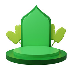 Green Islamic Ramadhan Stage with Decorative Leaves