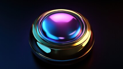 A mesmerizing, futuristic 3D power button with a liquid-metal effect, shifting between electric blue, purple, and gold.