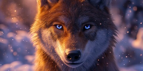 Intensely focused, this gray wolf gazes with deep blue eyes that exude warmth. Its rich brown fur...