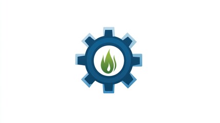 Abstract gear logo with green flame.  Possible use in environmental engineering or sustainable technology