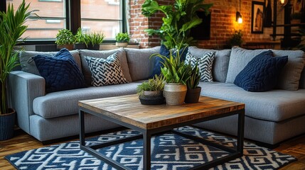 Cozy sectional living room with plants