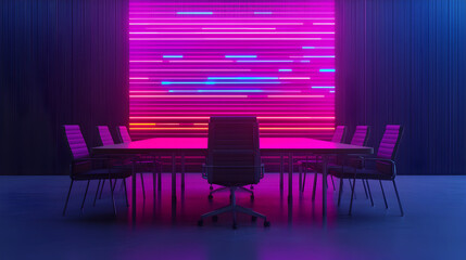 Modern office conference room futuristic neon environment in digital art
