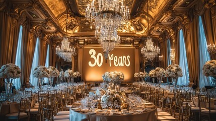 Luxurious Banquet Hall for a 30-Year Celebration With Chandeliers