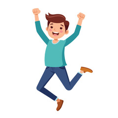 Happy boy jumping up in air. Excited joyful teenager celebrating, flying in air