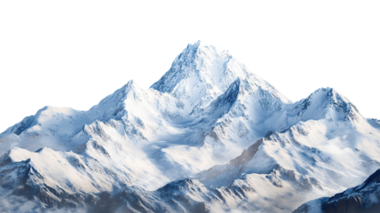 A breathtaking view of snow-covered mountain summits, standing tall and isolated on a transparent background