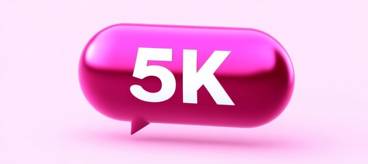 3D Speech Bubble Rendering With 5K Text, Social Media Notification Icon Isolated On Pink Background
