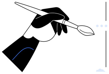 Hand gripping a paintbrush poised for painting, symbolizing creativity, design, and self-expression. Ideal for art, creativity, design, innovation, expression craftsmanship visual storytelling