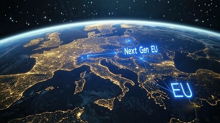 Futuristic Europe Map at Night With Next Gen EU Text