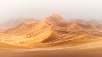 Golden Sand Dunes Under Hazy Light A Serene Desert Landscape
