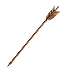 A detailed illustration of a wooden arrow with feathers.