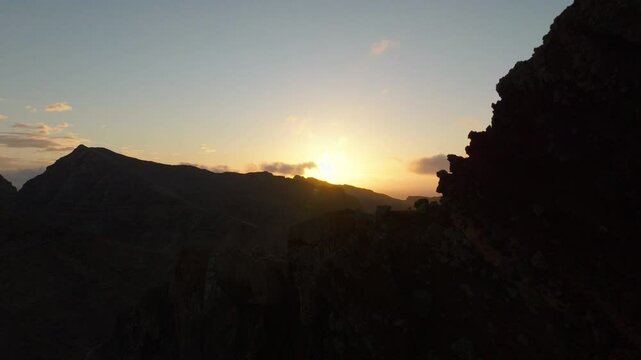 Beautiful sunrise at Ponta de S&atilde;o Louren&ccedil;o, Aerial Drone, Hiking Area, Madeira, Portugal