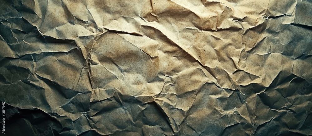 Fototapete crumpled aged paper texture in earthy brown tones illuminated from above creating depth with shadows