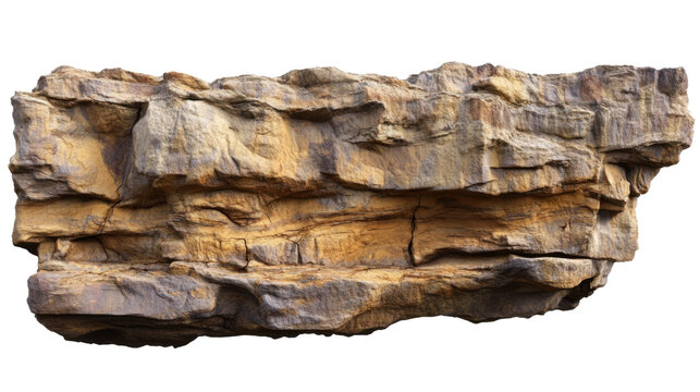 layered rockey cliff with natural texture isolated on white background