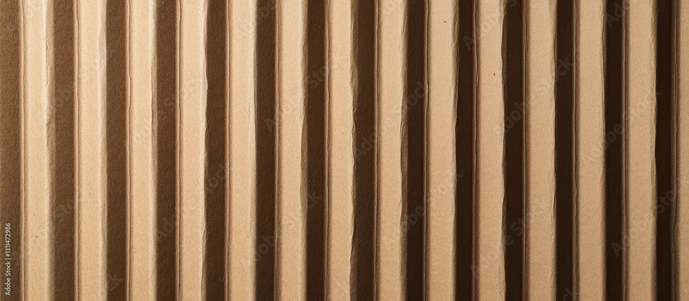 Aufkleber Textured brown corrugated cardboard backdrop with vertical ridges in soft beige tones creating a warm and inviting surface for photography.