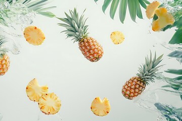 Pineapple flying isolated on white background