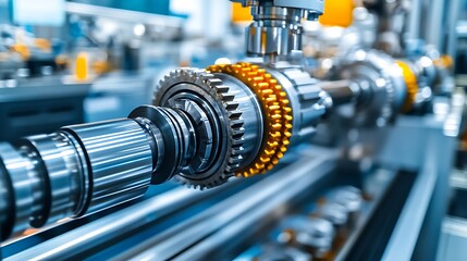 Naklejka premium Close Up of Industrial Gear Mechanism and Metal Parts