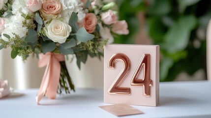 Romantic Wedding Table with Number 24 and Elegant Floral Arrangement