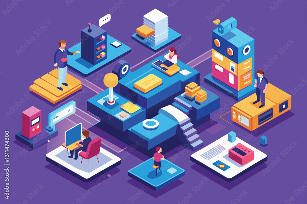 Poster the design showcases various elements of a customizable isometric layout used for prototyping tasks,