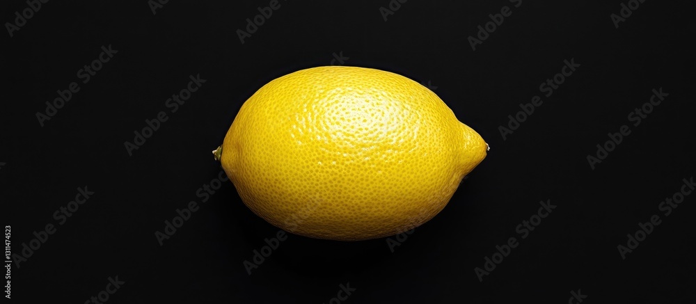 Poster fresh yellow lemon positioned centrally on a black background with ample copy space, featuring a smo