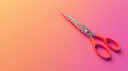 Pair of scissors resting on a vibrant pink and orange background for creative design or craft themes