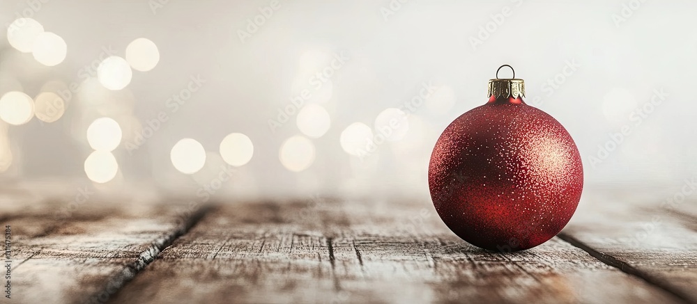 Aufkleber red christmas ornament with a gold cap placed prominently on a rustic wooden table against a soft wh