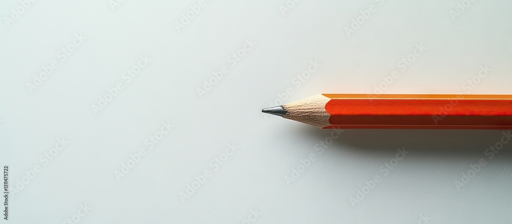 Poster orange pencil positioned diagonally on clean white background, offering ample copy space for text or