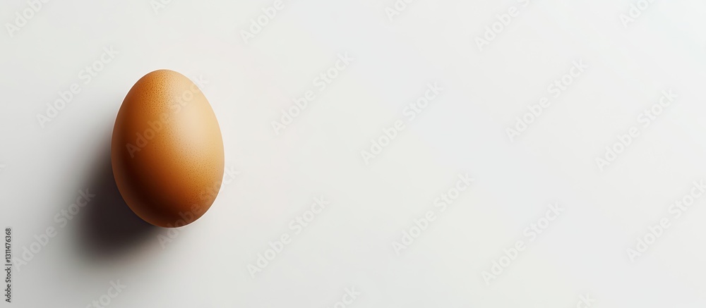 Poster Single brown chicken egg placed on a clean white background with ample copyspace to emphasize text or design elements surrounding it