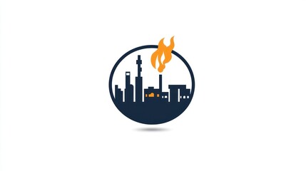 Obraz premium Industrial fire city silhouette logo graphic