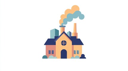 Fototapeta premium Simple illustration of a factory building with smoke. Possible use Educational material, presentation slide, or infographic