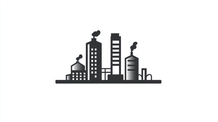 Obraz premium Simple cityscape silhouette, industrial buildings, urban landscape, background for design, business concept