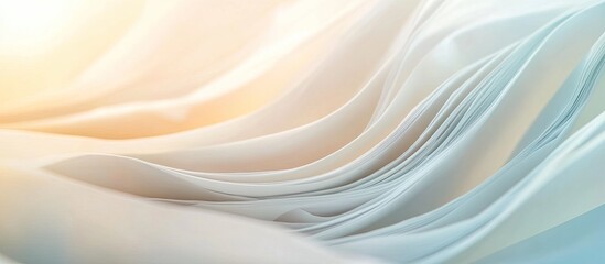 Soft flowing translucent fabric in light blues and whites creating a serene textured background with gentle curves and ample negative space.