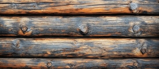 Fototapeta premium Rustic wooden texture featuring dark brown and orange hues with horizontal alignment ideal for natural backgrounds and design copy space.