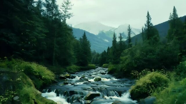 scenic immersive slow motion recording showcasing beauty Tollymore Forest&rsquo;s flowing mountain streams lush surroundings breathtaking detail