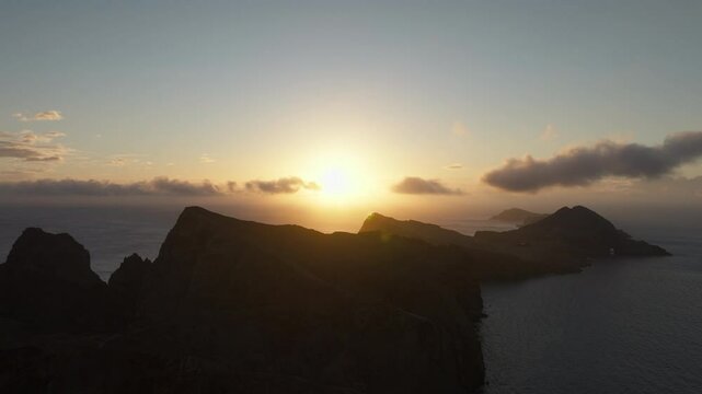 Beautiful sunrise at Ponta de S&atilde;o Louren&ccedil;o, Aerial Drone, Hiking Area, Madeira, Portugal