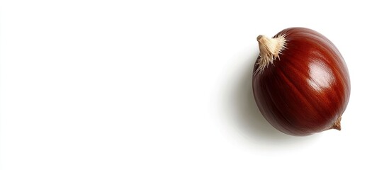 Obraz premium Chestnut with rich brown color positioned in the top right corner of a bright white background, ideal for text placement and creative designs.