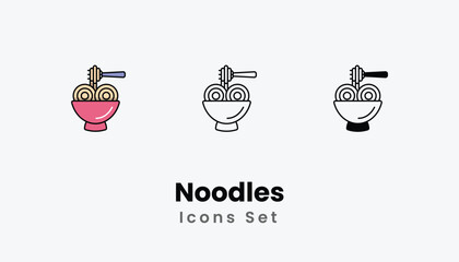 Noodles Icons thin line and glyph vector icon stock illustration