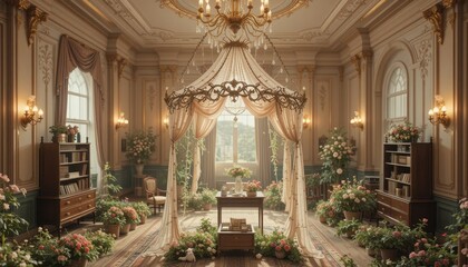 Elegant Wedding Ceremony Setup in a Luxurious Palace with Floral Decor