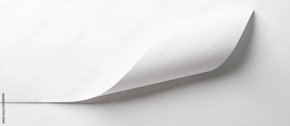 Poster curled edge of white paper against a plain white background showcasing clean lines and soft shadows 