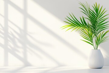 Sunlit Plant In White Vase Casting Shadows On Wall