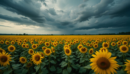 Obraz premium Stormy Sunflower Field Dramatic Landscape Photography