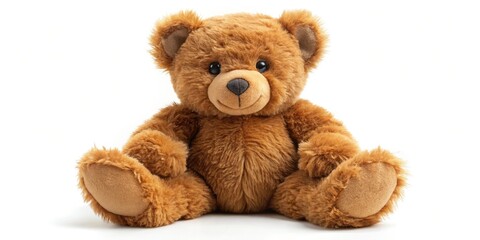 Obraz premium A charming plush teddy, brown fur, sits peacefully, paws crossed, on a pristine white backdrop.
