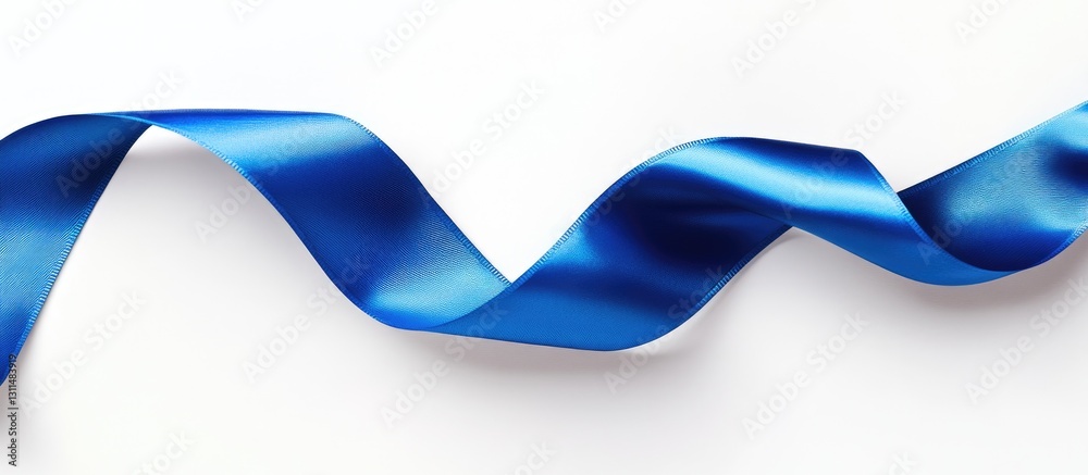 Poster elegant blue satin ribbon gracefully twisted on a white background with smooth, glossy texture showc